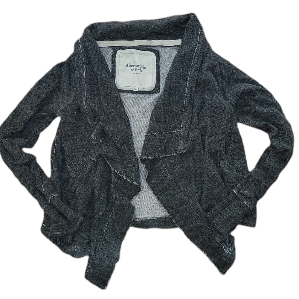 Abercombie & Fitch Gray Fringe open front drape Long Sleeves Cardigan S Pockets